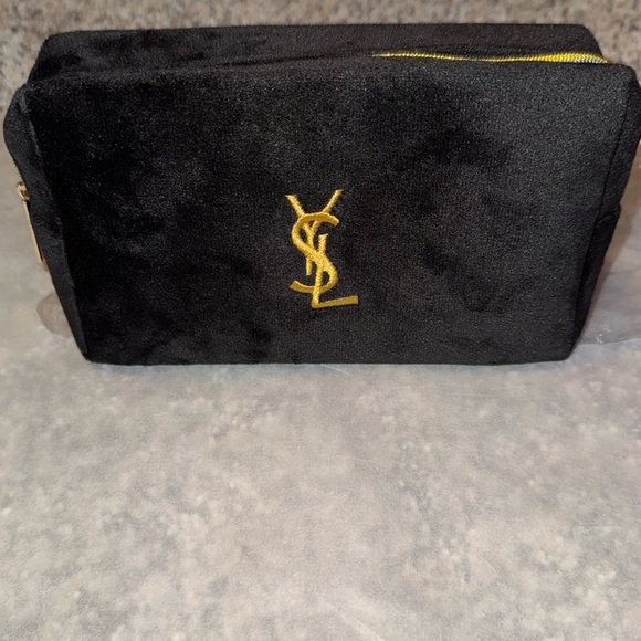 Yves Saint Laurent Black Cosmetic Bag with Gold Logo - Picture 9 of 9